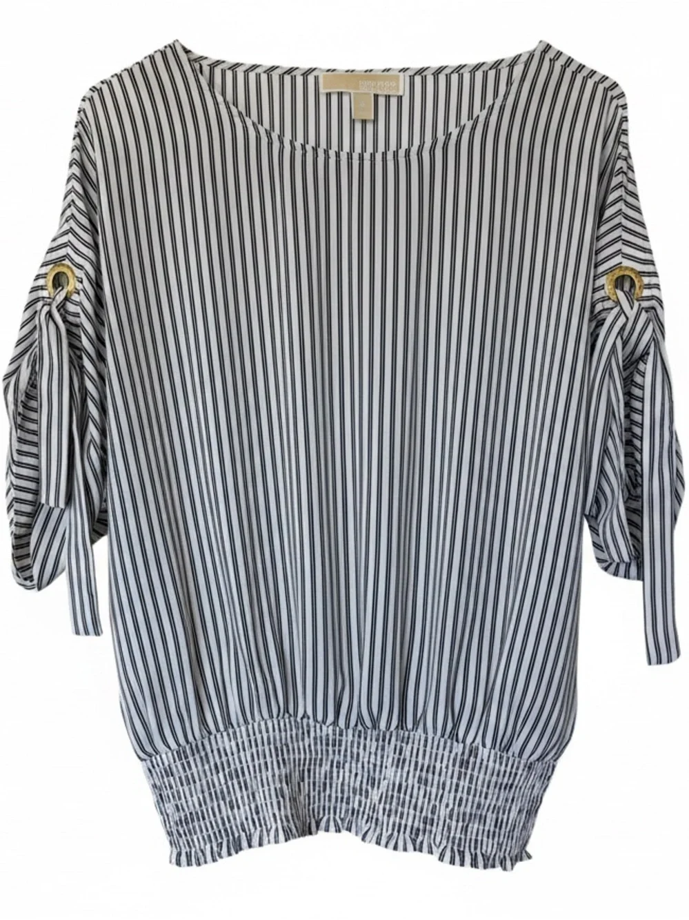 Michael Kors Black & White Striped Tie-Sleeve Blouse